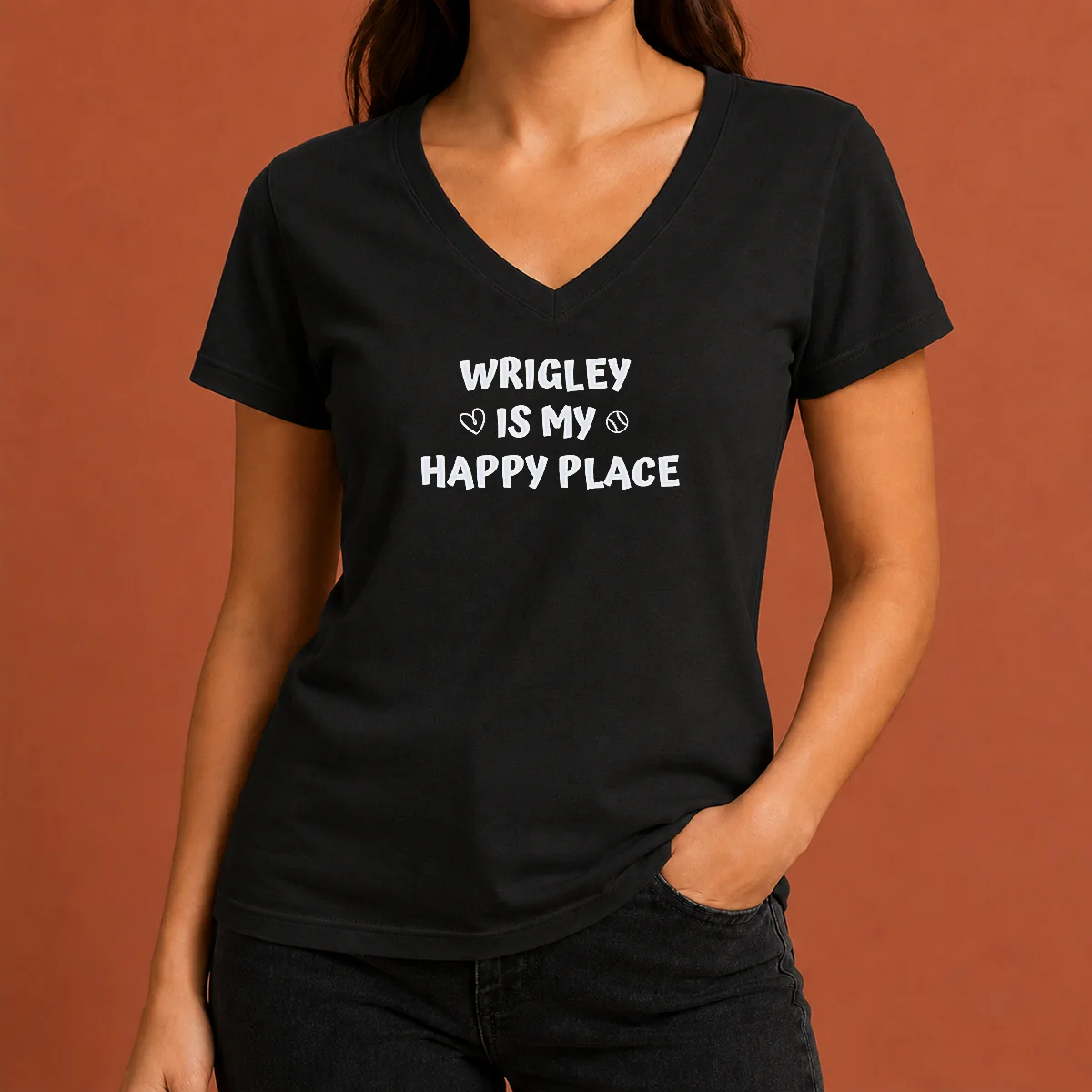 Funny Wrigley Is My Happy Place V-Neck Shirt Funny Wrigley Is My Happy Place V-Neck Shirt