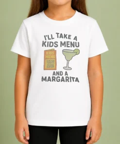 Good I'Ll Take A Kids Menu And A Margarita Kids Menu Kids T Shirt in bright colors on a child-sized garment