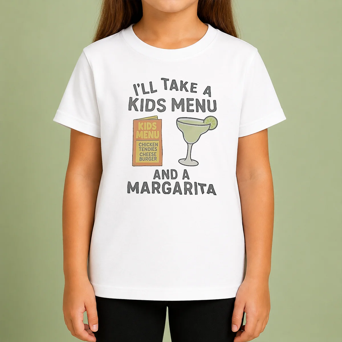 Good I'Ll Take A Kids Menu And A Margarita Kids Menu Kids T Shirt in bright colors on a child-sized garment