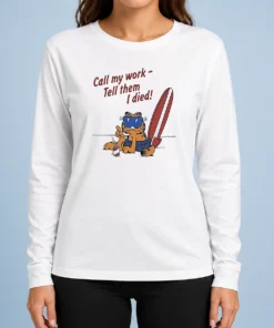 Good Orange Cat Relaxing At The Beach Call My Work Tell Them I Died Long Sleeve Shirt