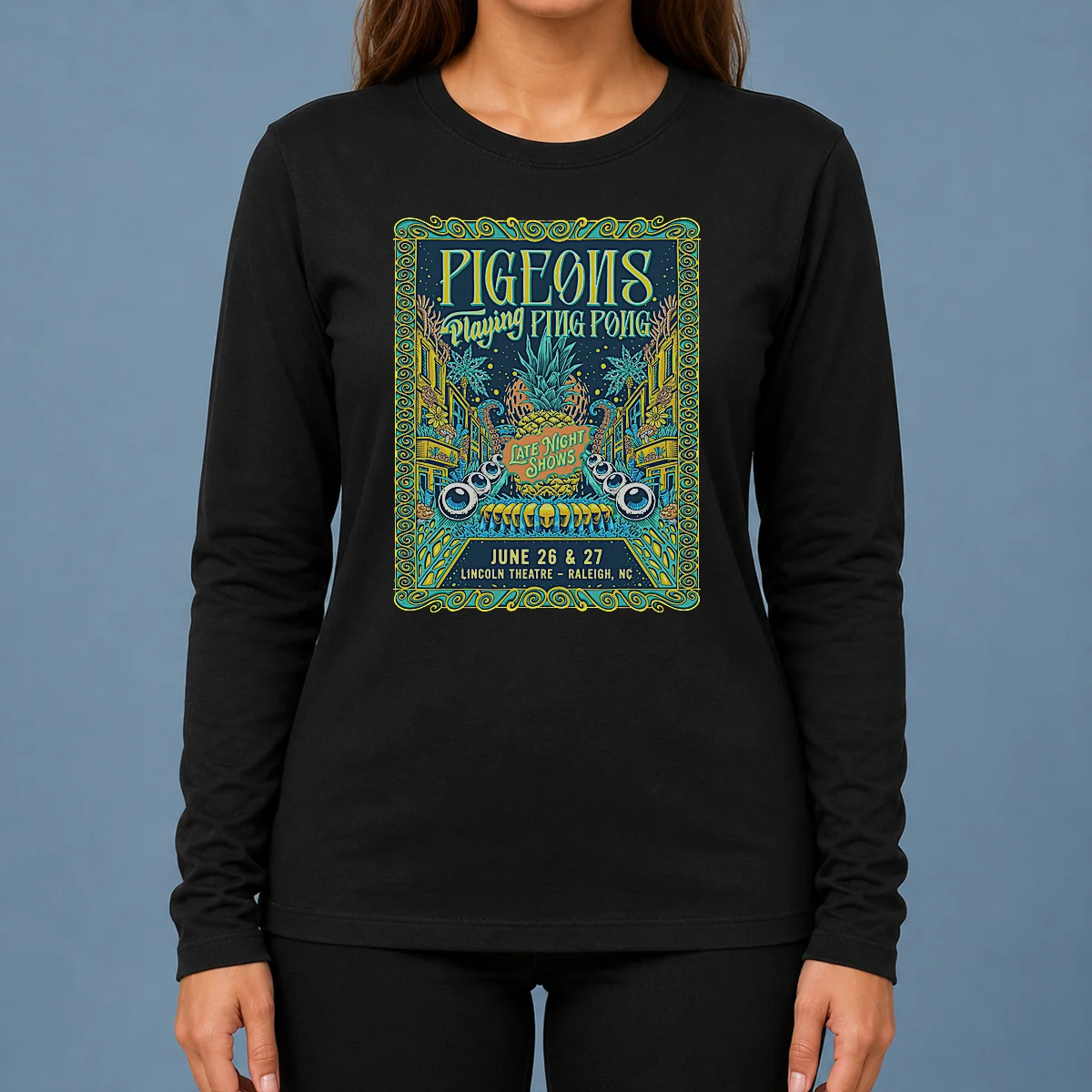 Good Pigeons Playing Ping Pong 6 26 6 27 2026 Raleigh NC Poster Long Sleeve Shirt