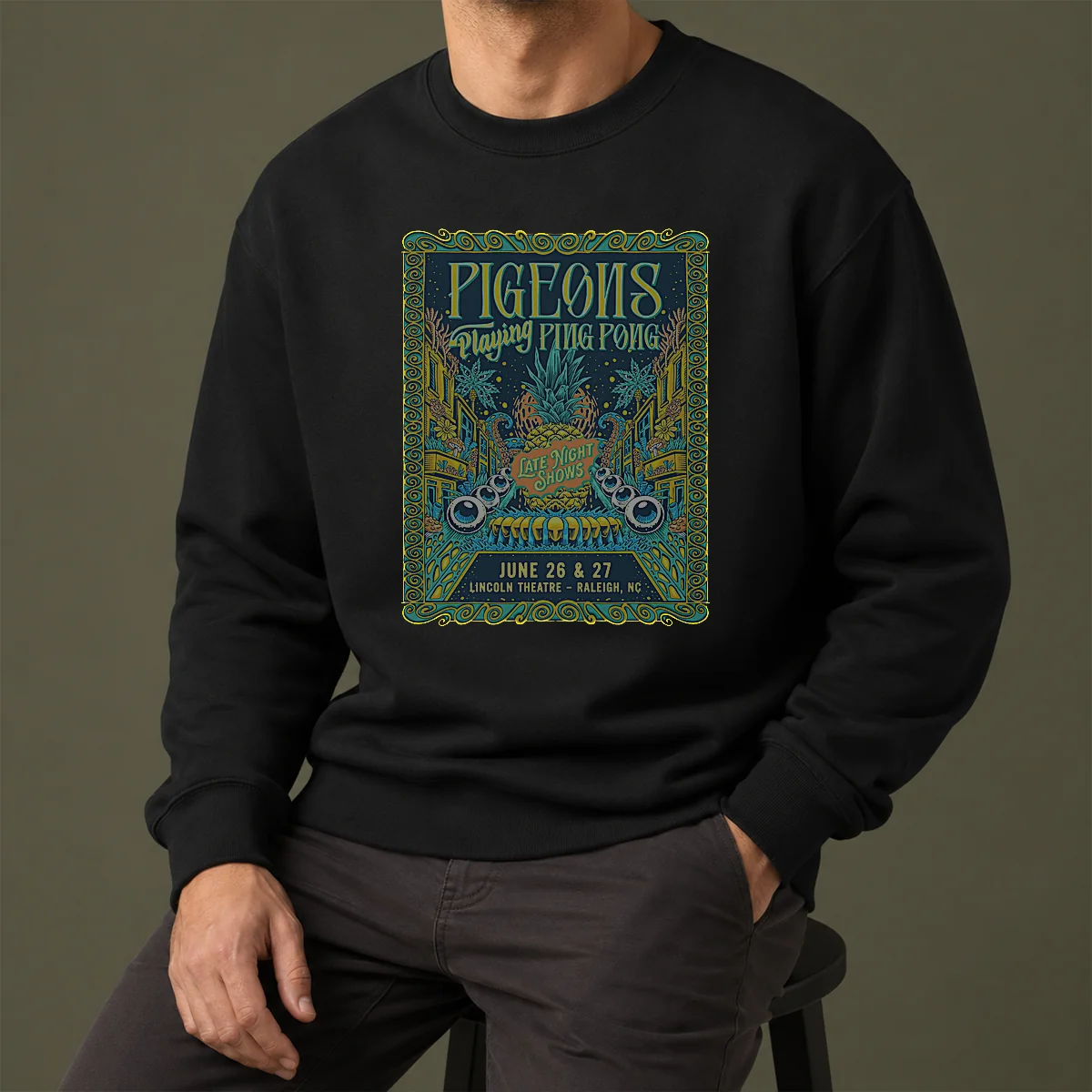 Good Pigeons Playing Ping Pong 6 26 6 27 2026 Raleigh NC Poster Sweater