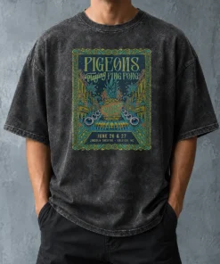 Good Pigeons Playing Ping Pong 6 26 6 27 2026 Raleigh NC Poster Washed T Shirt showing vintage washed cotton fabric