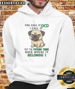 Good You Call It OCD Put The Fucking Thing Back Where It Belongs Pug Hoodie displayed on a hanger
