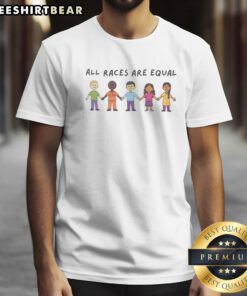 Hot All Races Are Equal Cartoon Shirt featuring a colorful and vibrant design promoting equality.