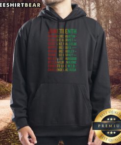 Hot Juneteenth Dream Like Martin Lead Like Harriet Hoodie in black with bold white and red text on the front