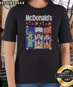 Hot Mcdonalds Mickey Mouse As Statue Of Liberty And Uncle Sam Patriotic Ladies Shirt with vibrant patriotic print