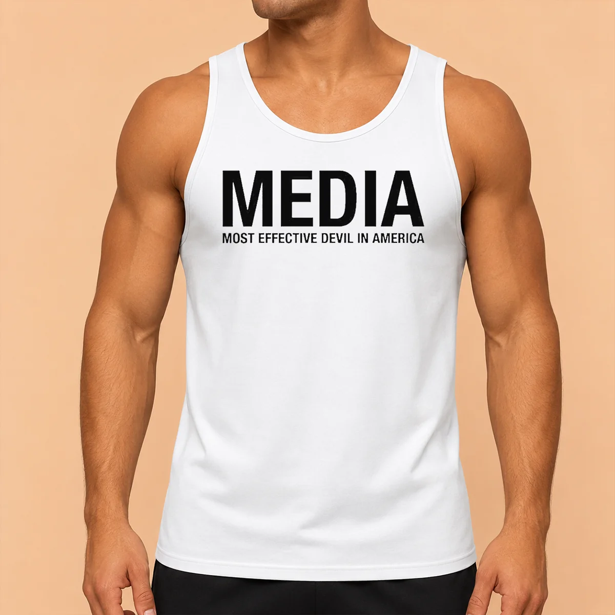 Hot Media Most Effective Devil In America Tank Top in black, sleeveless casual wear with bold graphic print