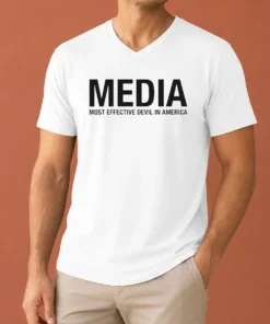 Hot Media Most Effective Devil In America V Neck Shirt featuring a comfortable V neck style in a casual fit