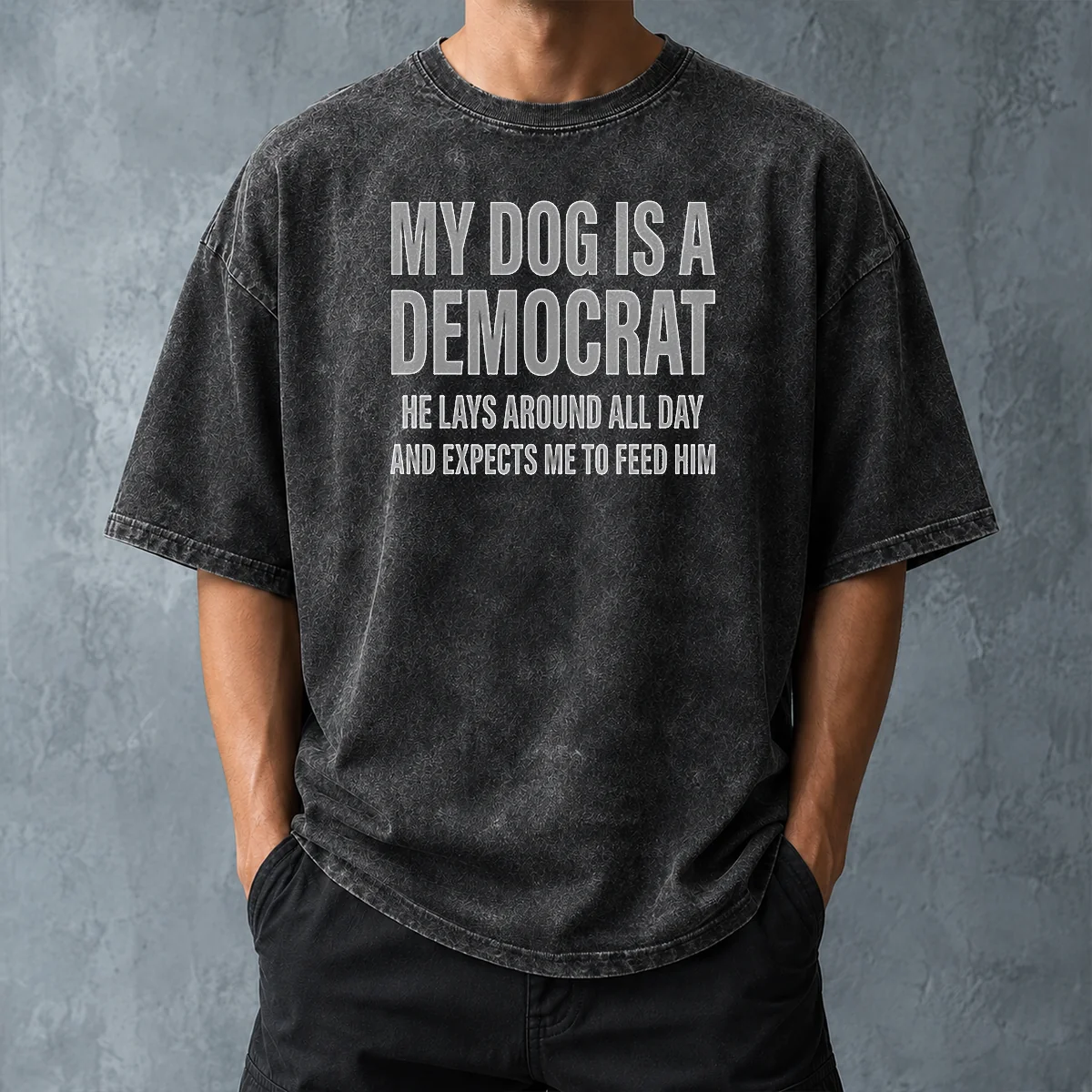 Hot My Dog Is A Democrat He Lays Around All Day Washed T-Shirt