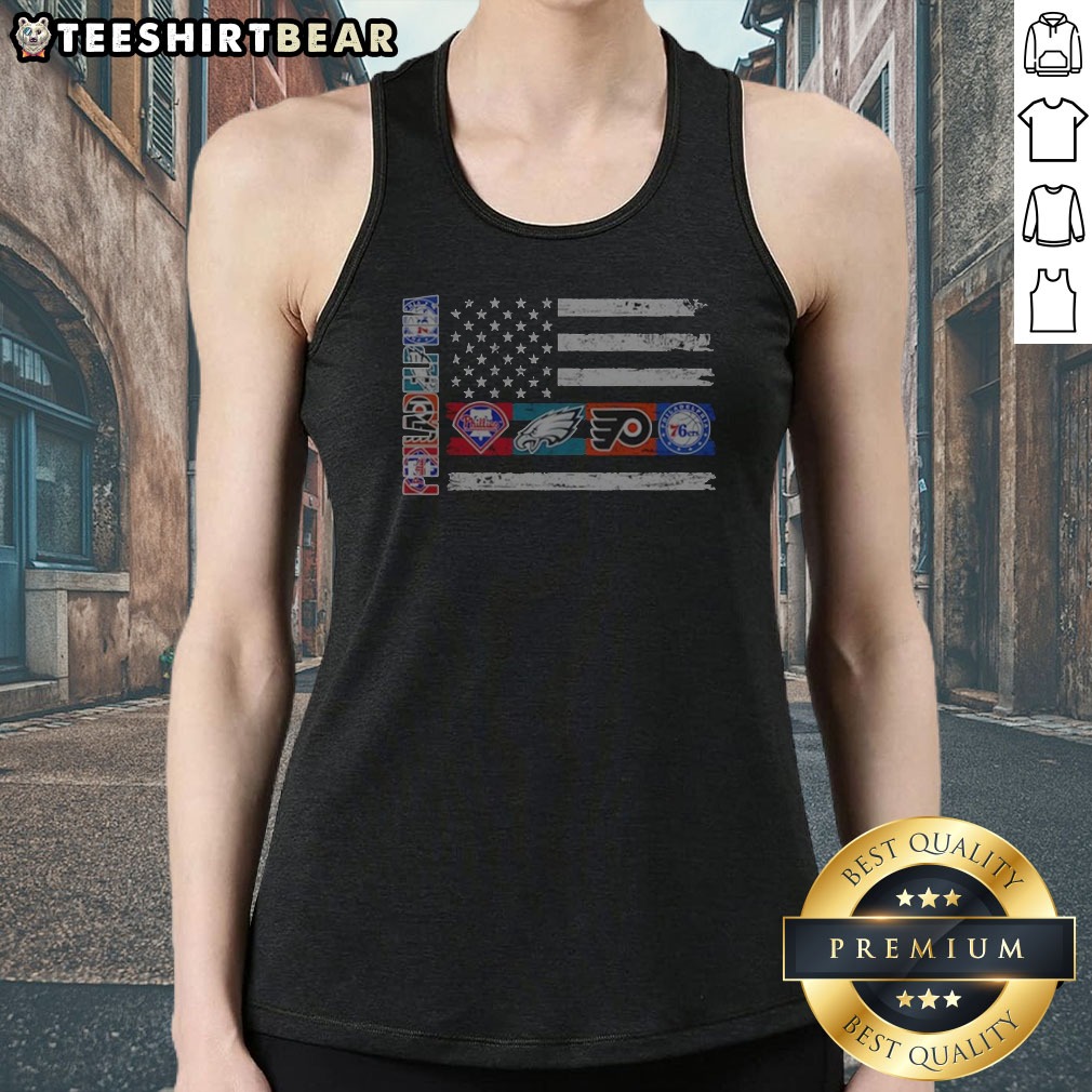Hot Philadelphia Sport Teams Phillies Eagles Flyers 76ers USA Independence Day Flag Tank Top