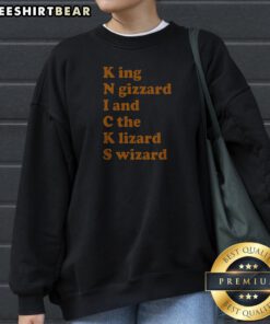 New York Knicks King N Gizzard I And C The Lizard Wizard Band Parody Acrostic Sweatshirt in navy blue with bold graphic print