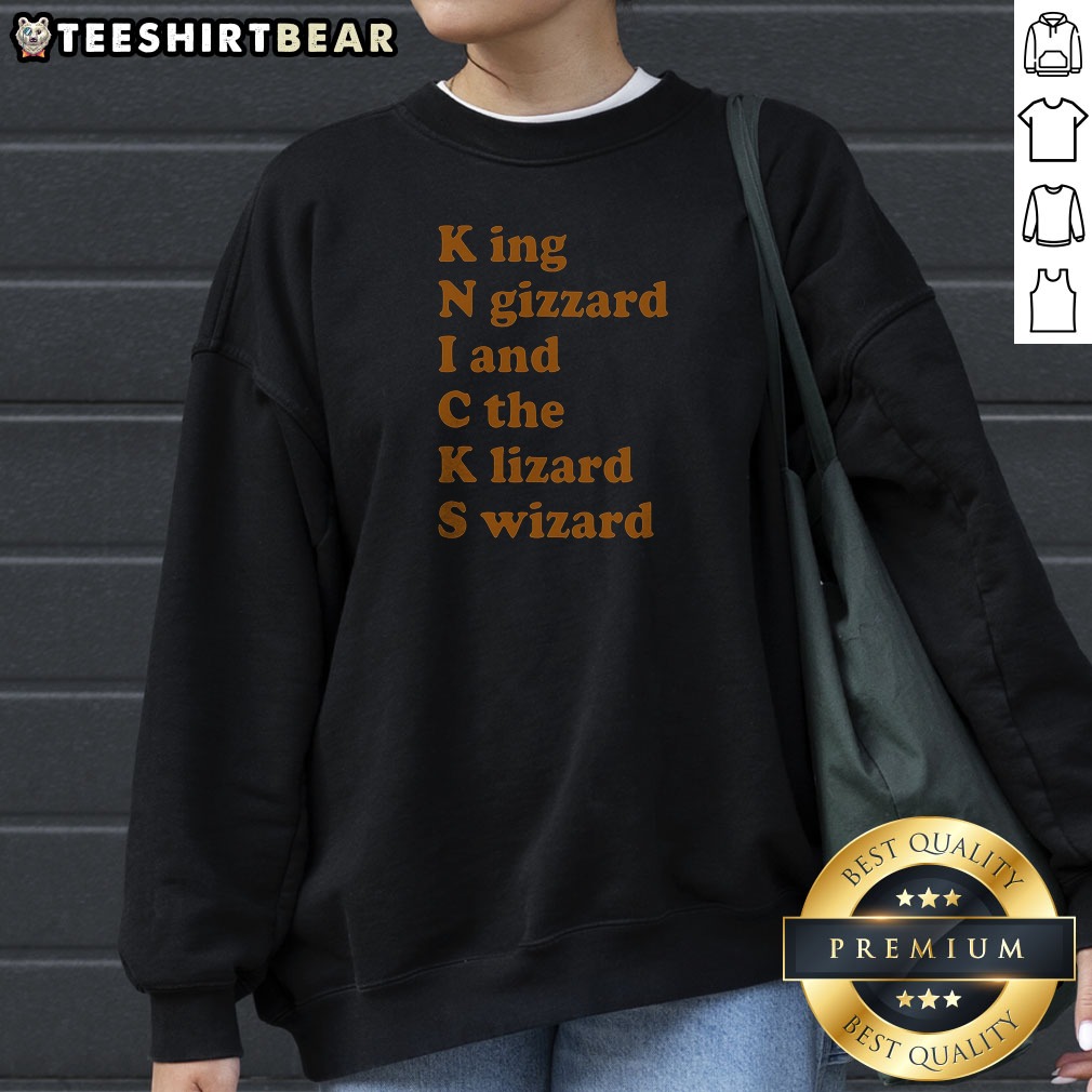 New York Knicks King N Gizzard I And C The Lizard Wizard Band Parody Acrostic Sweatshirt in navy blue with bold graphic print