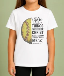 Nice Baseball I Can Do All Things Through Christ Kids T-Shirt