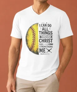 Nice Baseball I Can Do All Things Through Christ V-Neck Shirt