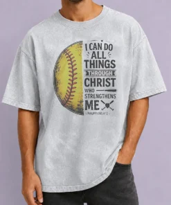 Nice Baseball I Can Do All Things Through Christ Washed T-Shirt