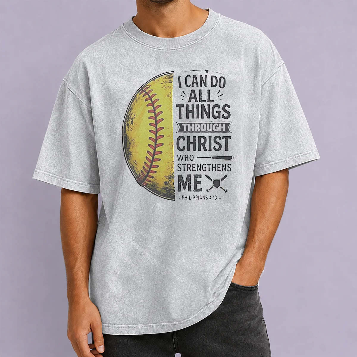 Nice Baseball I Can Do All Things Through Christ Washed T-Shirt