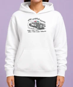 Nice Joe Stamm Band Every Time I Fall Lord I Find A Way Forward Police Car Hoodie in black, front view with drawstring hood