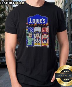 Nice Lowe'S Mickey Mouse Statue Of Liberty Patriot Uncle Sam USA Shirt featuring a patriotic graphic on a comfortable cotton tee
