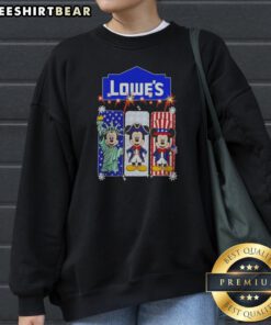 Nice Lowe'S Mickey Mouse Statue Of Liberty Patriot Uncle Sam USA Sweatshirt featuring a colorful patriotic design on a cozy crewneck sweatshirt
