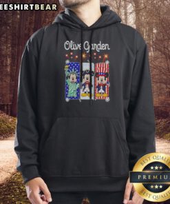 Nice Olive Garden Mickey Mouse As Statue Of Liberty And Uncle Sam USA Hoodie in olive green, featuring a unique patriotic graphic on a comfortable hoodie