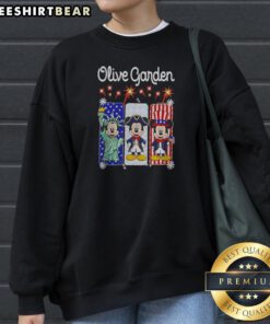 Nice Olive Garden Mickey Mouse As Statue Of Liberty And Uncle Sam USA Sweatshirt on a cozy olive green crewneck