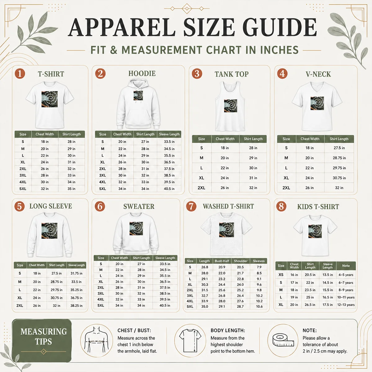 Nice Run For Cover Records Fiddlehead Baby Ill Change Size Chart Size chart for Nice Run For Cover Records Fiddlehead Baby Ill Change with measurements in inches and cm