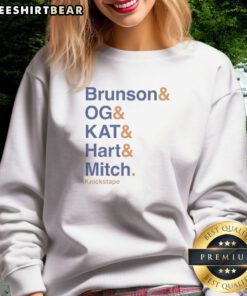 Nice The Lineup Knickstape Brunson And OG And KAT And Hart And Mitch Sweatshirt in a vibrant design.