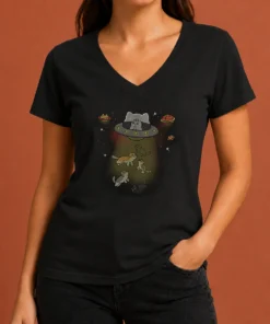 Nice UFO Meow V-Neck Shirt