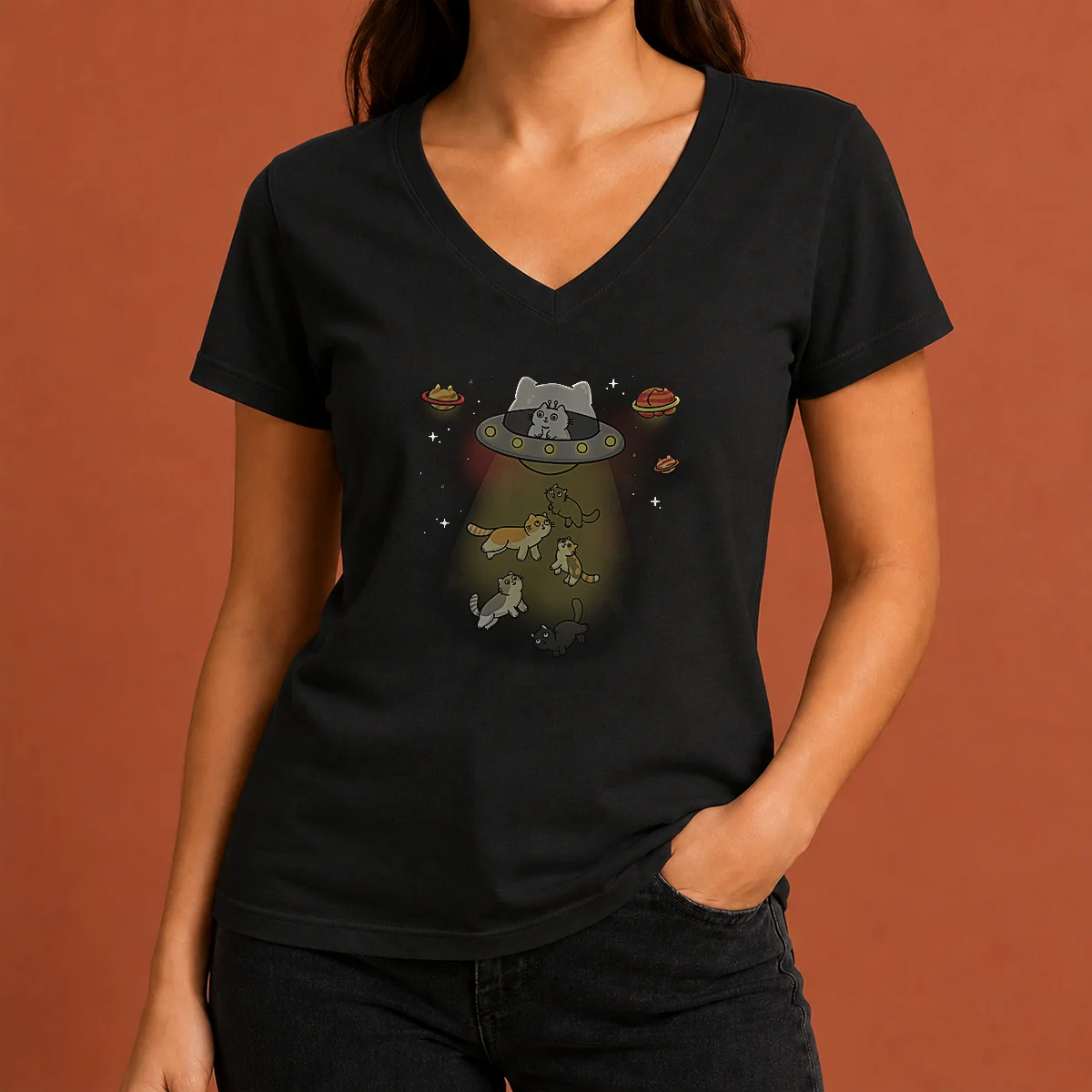 Nice UFO Meow V-Neck Shirt Nice UFO Meow V-Neck Shirt
