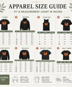 Size chart for Nice Wu Tang Clan X New York Knicks Logo showing measurements in inches and cm