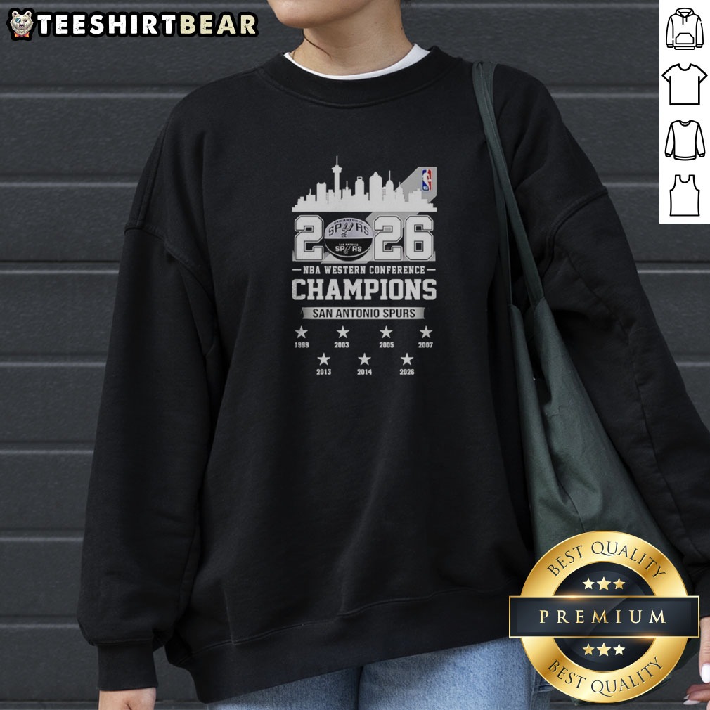 Official 2026 NBA Western Conference Champions San Antonio Spurs City Skyline Shirt on Sweatshirt Official 2026 NBA Western Conference Champions San Antonio Spurs City Skyline Shirt shown as a sweatshirt preview
