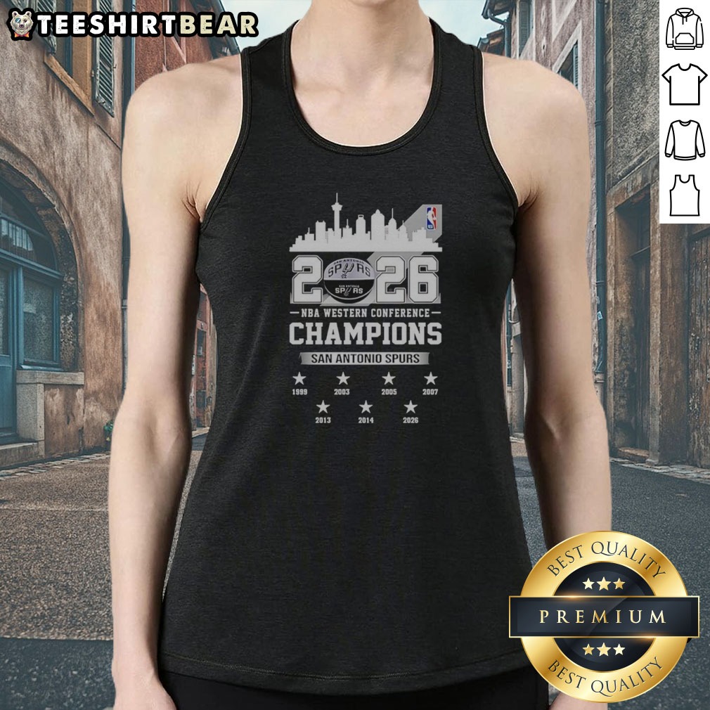 Official 2026 NBA Western Conference Champions San Antonio Spurs City Skyline Shirt on Tank Top Official 2026 NBA Western Conference Champions San Antonio Spurs City Skyline Shirt shown as a tank top preview