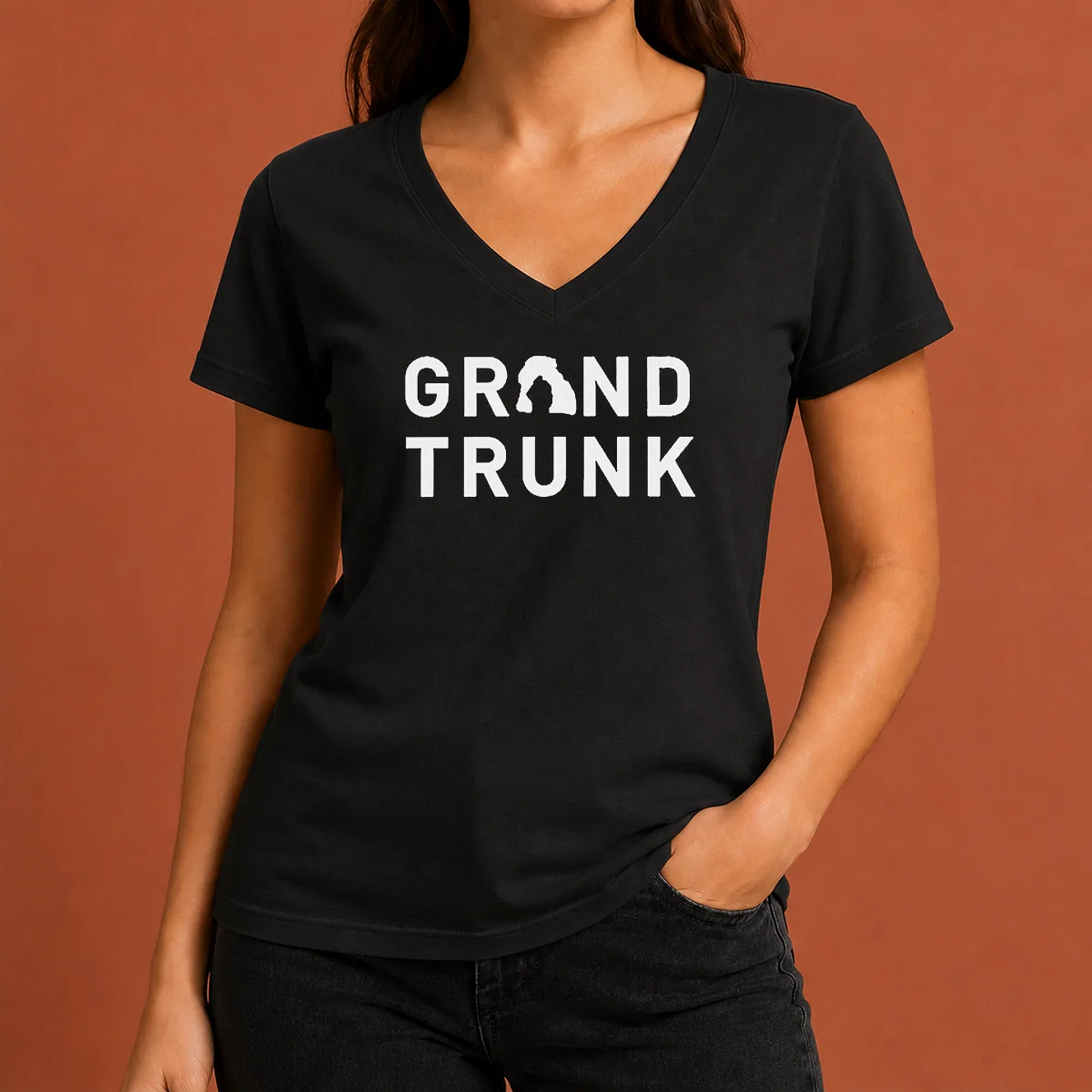Official Grand Trunk Delicate Arch V-Neck Shirt Official Grand Trunk Delicate Arch V-Neck Shirt