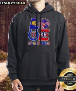 Official Indianapolis Sports Teams Love Logos Hoodie displayed in a cozy indoor setting.