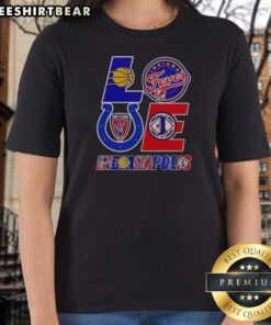 Official Indianapolis Sports Teams Love Logos Ladies Shirt featuring vibrant team logos and a comfortable fit.