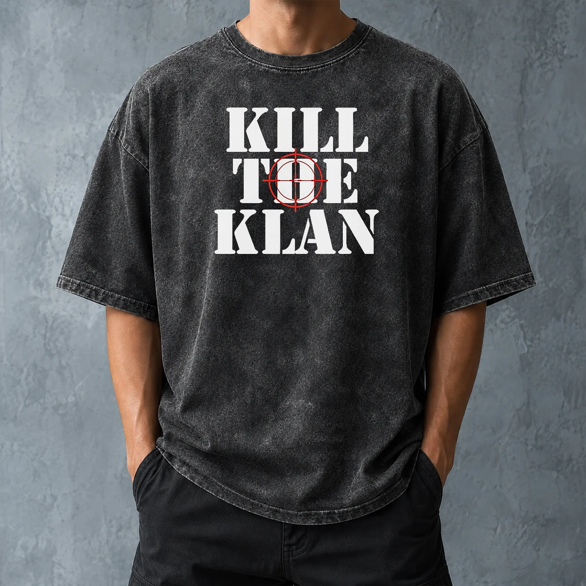 Official Kill The Klan Anti Racism Crosshair Target Graphic Statement Washed T Shirt in soft washed fabric with bold front print