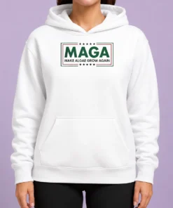 Official MAGA Make Algae Grow Again Hoodie in dark green with front pocket and adjustable hood