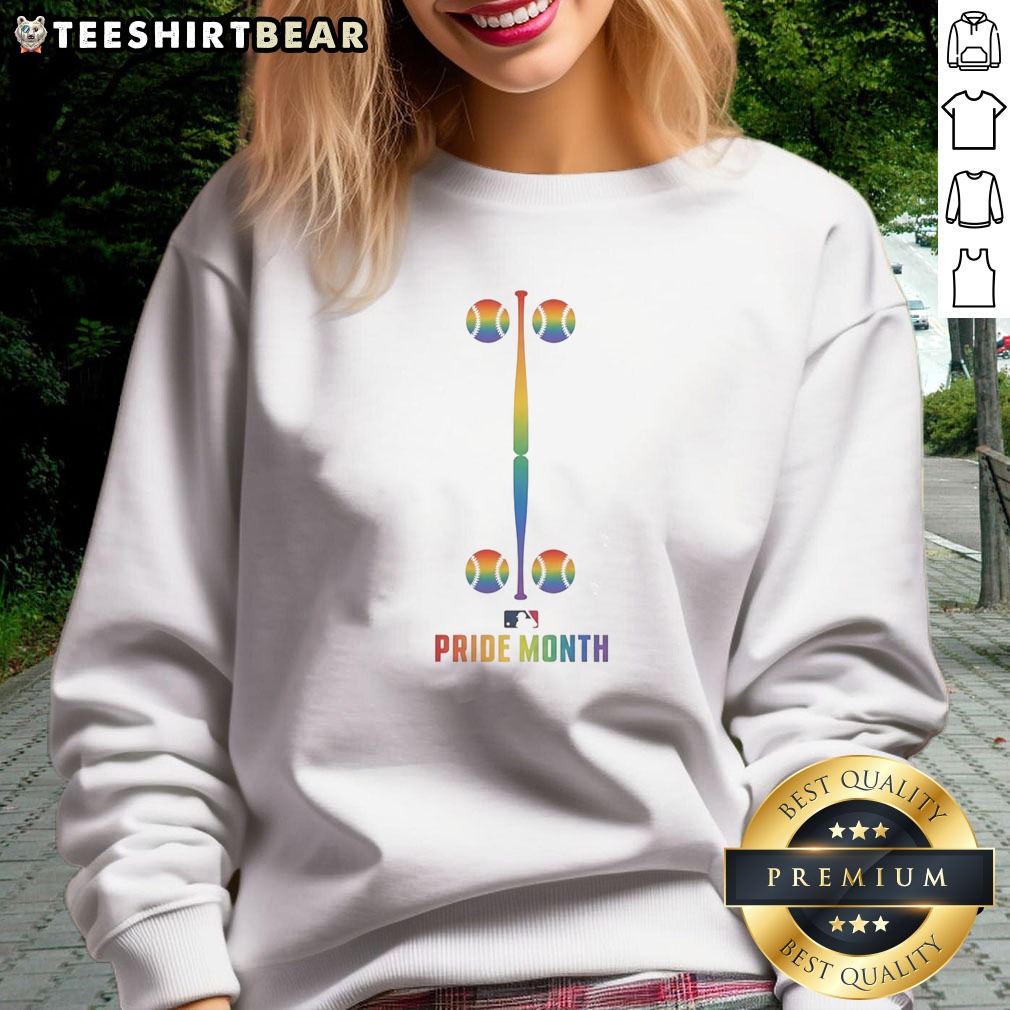 Official MLB Pride Month Baseball Rainbow Bat And Balls Logo Premium Pride Month Shirt on Sweatshirt Official MLB Pride Month Baseball Rainbow Bat And Balls Logo Premium Pride Month Shirt shown as a sweatshirt preview
