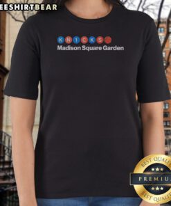 Official New York Knicks Madison Square Garden Ladies Shirt featuring team colors and logo