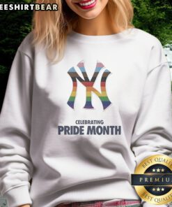 Official New York Yankees Celebrating Pride Month Rainbow Logo Premium Quality Cotton Sweatshirt displayed on a neutral background.