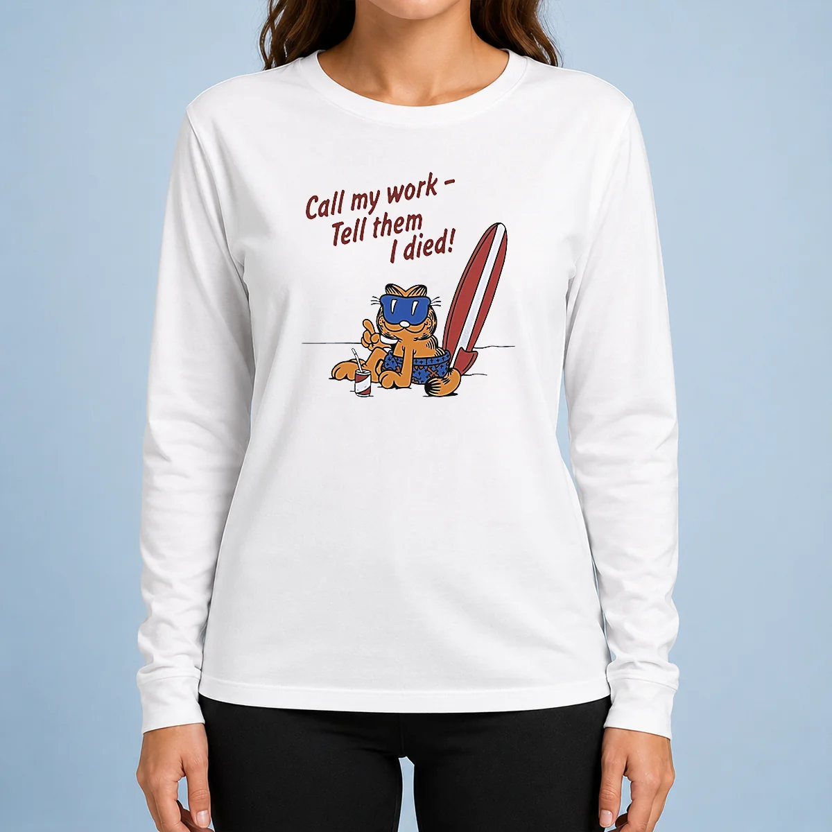 Official Orange Cat Relaxing At The Beach Call My Work Tell Them I Died Long Sleeve Shirt