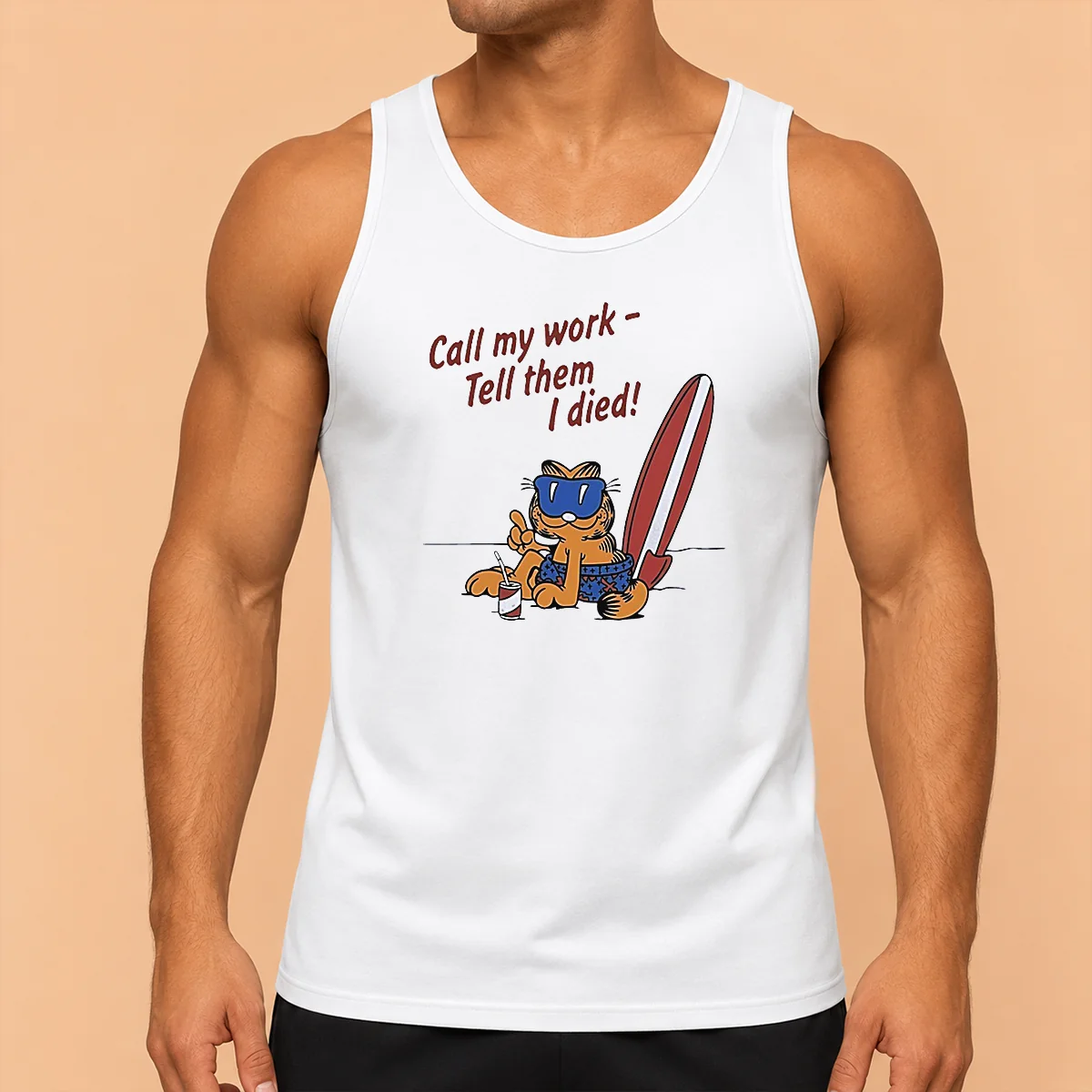 Official Orange Cat Relaxing At The Beach Call My Work Tell Them I Died Tank Top