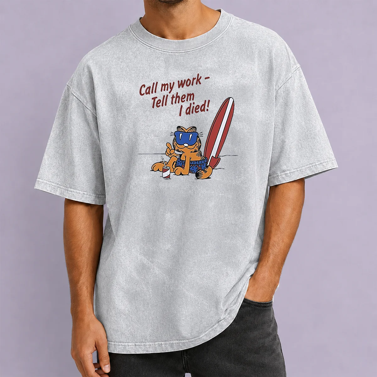 Official Orange Cat Relaxing At The Beach Call My Work Tell Them I Died Washed T-Shirt