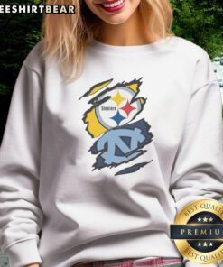 Official Pittsburgh Steelers And UNC Tar Heels Ripped Metal Effect Logo Sweatshirt featuring a unique design