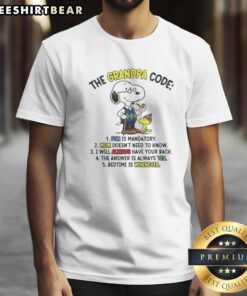 Official Snoopy Woodstock The Grandpa Code Fun Is Mandatory Mom Does Not Need To Know Shirt displayed on a flat surface