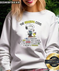 Official Snoopy Woodstock The Grandpa Code Fun Is Mandatory Mom Does Not Need To Know Sweatshirt featuring a playful design