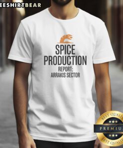 Official Spice Production Report Arrakis Sector Shirt featuring a unique spice-themed design for fans.