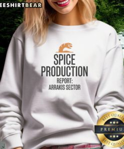 Official Spice Production Report Arrakis Sector Sweatshirt featuring a bold graphic design.