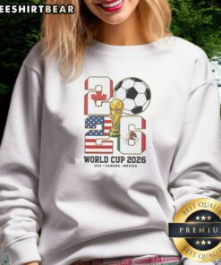 Official World Cup 2026 USA Canada Mexico Sweatshirt featuring bold tournament logo on a cozy crewneck sweatshirt